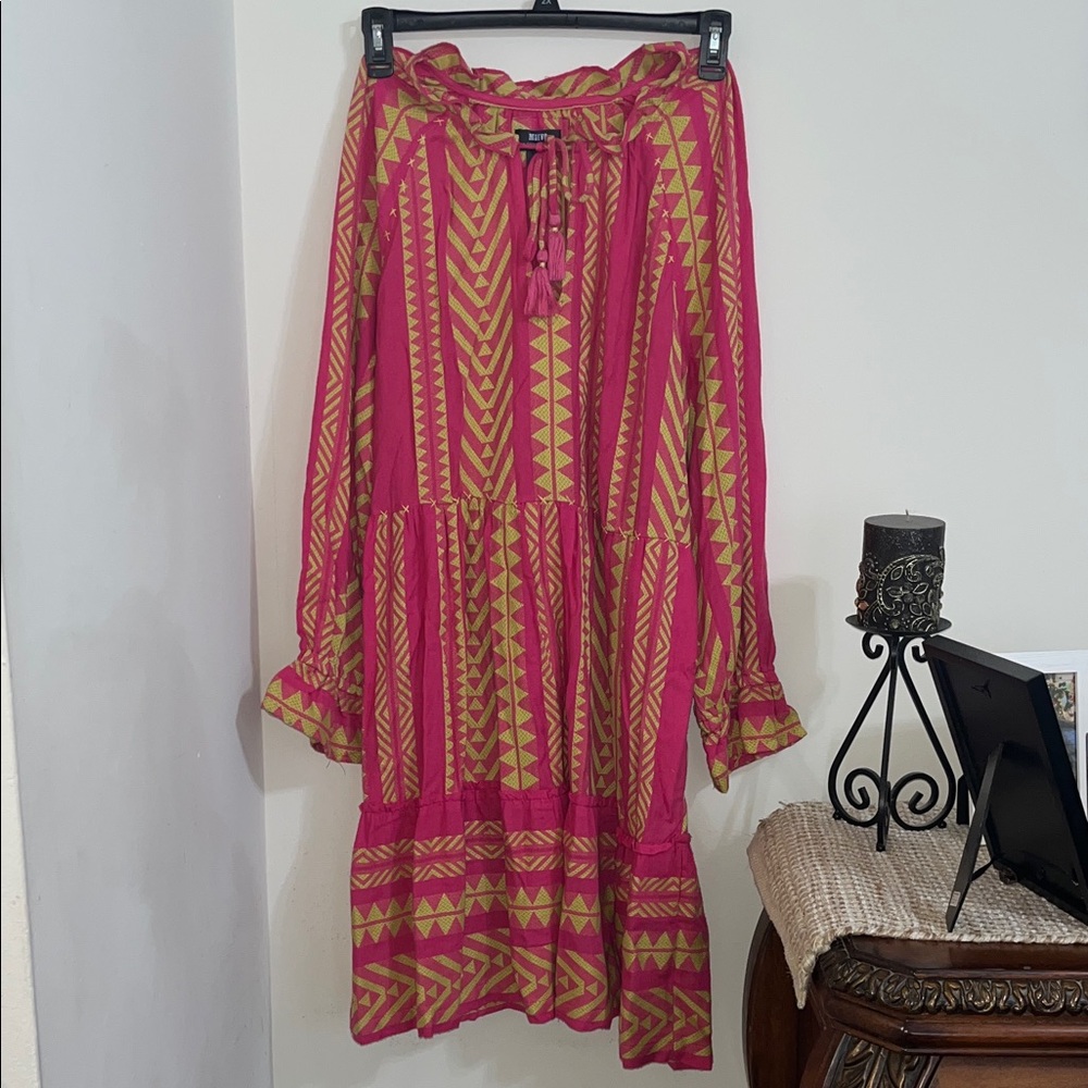 Anthropologie Pink and Yellow Geometric Dress